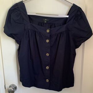 J Crew Point Sur button-front square-neck top in cotton poplin